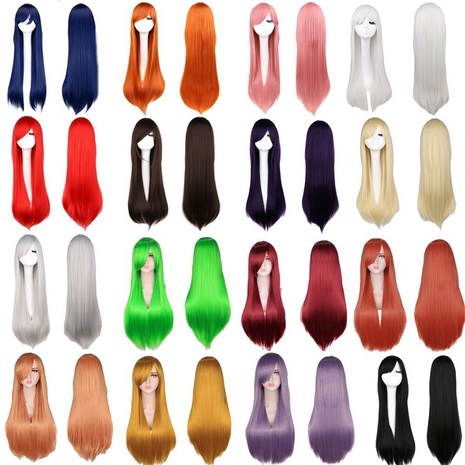perruque de cosplay de cheveux longs et raides de couleur de mode en gros's discount tags