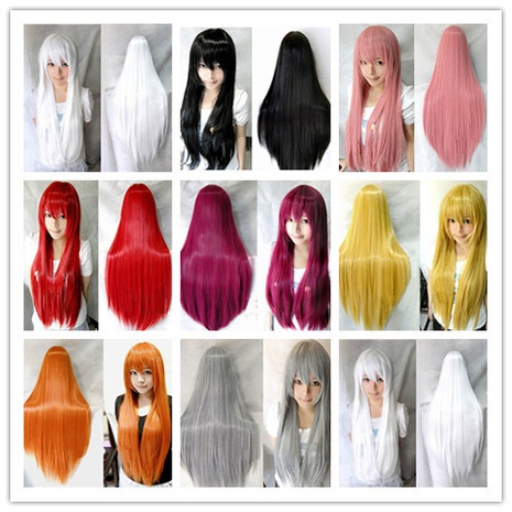perruque cosplay couleur longue perruque de cheveux raides perruque anime 80CM's discount tags