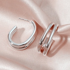 Women's fashion multi-layer silver hoop metal earrings