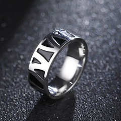 Men's Fashion Hollow Roman Numerals Titanium Steel Ring