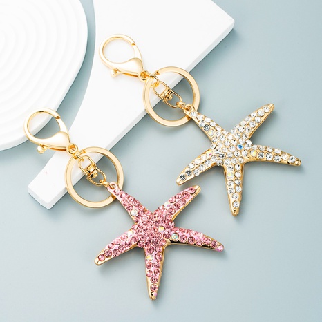 European and American alloy diamond cartoon starfish keychain car key ring's discount tags