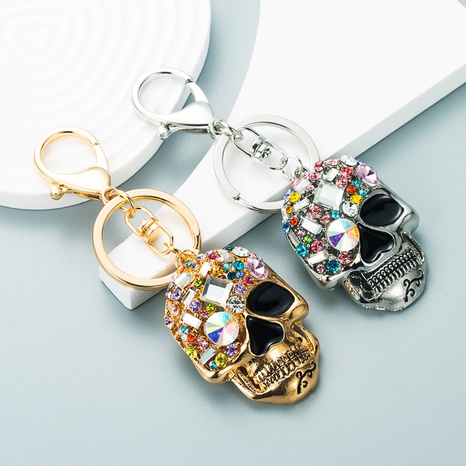 European and American style personality rhinestone skull keychain bag pendant NHLN507059's discount tags