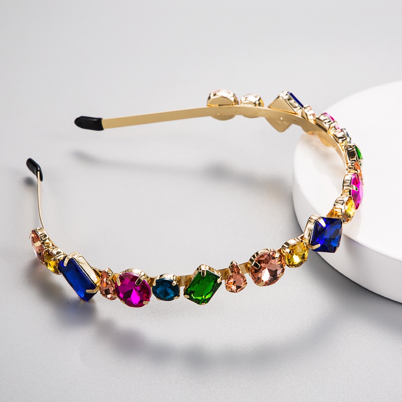 fashion color headband simple inlaid stained glass alloy headband