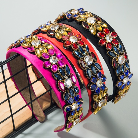 new baroque hair accessories wide-brim inlaid color rhinestone flower headband NHLN507050's discount tags