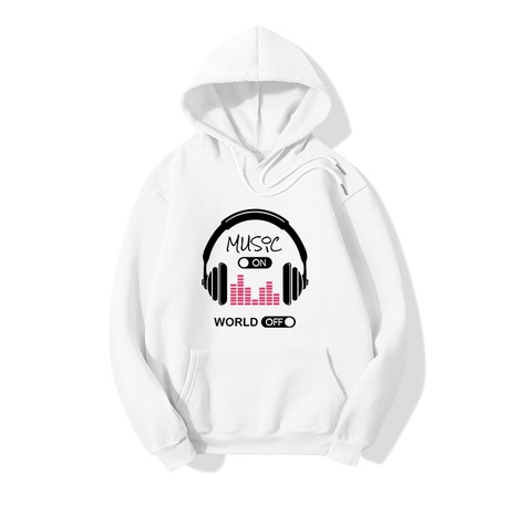 Hooded Personalized Music Headphone Printed Long Sleeve Fleece Sweatshirt's discount tags