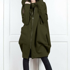 autumn and winter new solid color long-sleeved hooded pocket zipper fake two-piece jacket