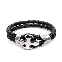 Men's genuine leather braided geometric titanium steel bracelet