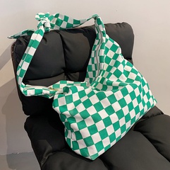 Simple large-capacity handbags new trendy canvas bag shoulder big bag lattice bucket bag