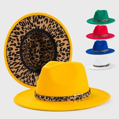 top hat big brim jazz woolen fashion leopard print inner felt hat woman