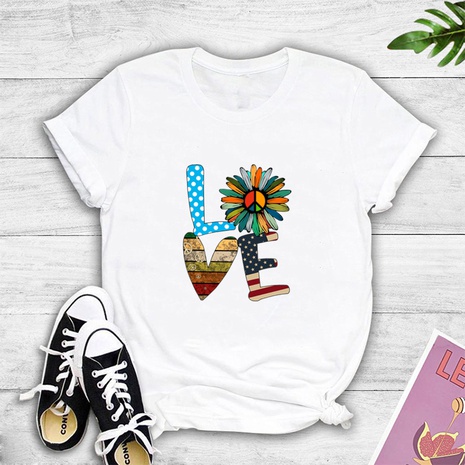 Creative LOVE printed casual short-sleeved T-shirt's discount tags