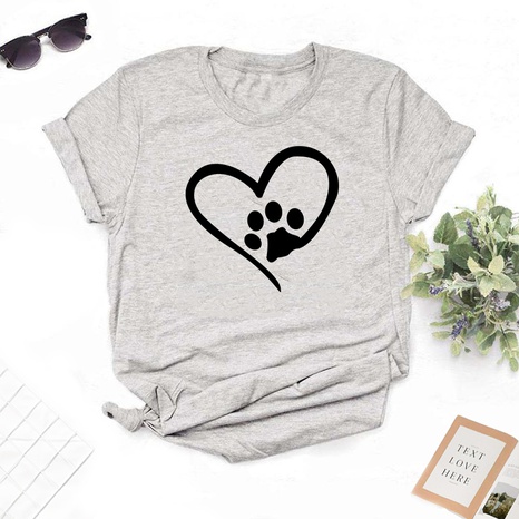 Round neck creative heart-shaped print short-sleeved T-shirt's discount tags