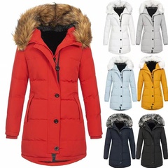 Pure color hooded warm zipper cotton jacket