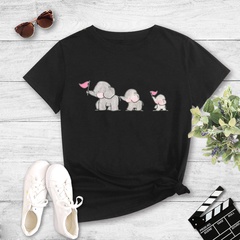 round neck three little elephants print short-sleeved T-shirt