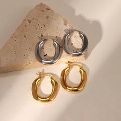 New color-changing waterproof thick earrings women's geometric stainless steel irregular U-shaped oval hoop earrings