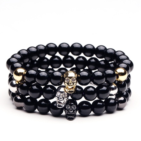 Bracelet crâne en obsidienne naturelle 8mm motif dragon masque perles bracelet en gros's discount tags