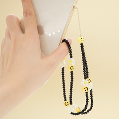 black crystal beads personality small daisy yellow smiley face mobile phone chain