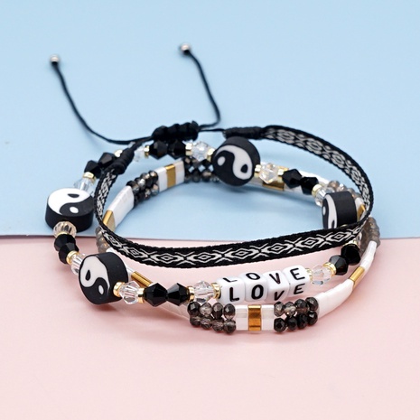 Nouveau petit bracelet à ruban de cristal noir rétro Tai Chi Figure's discount tags