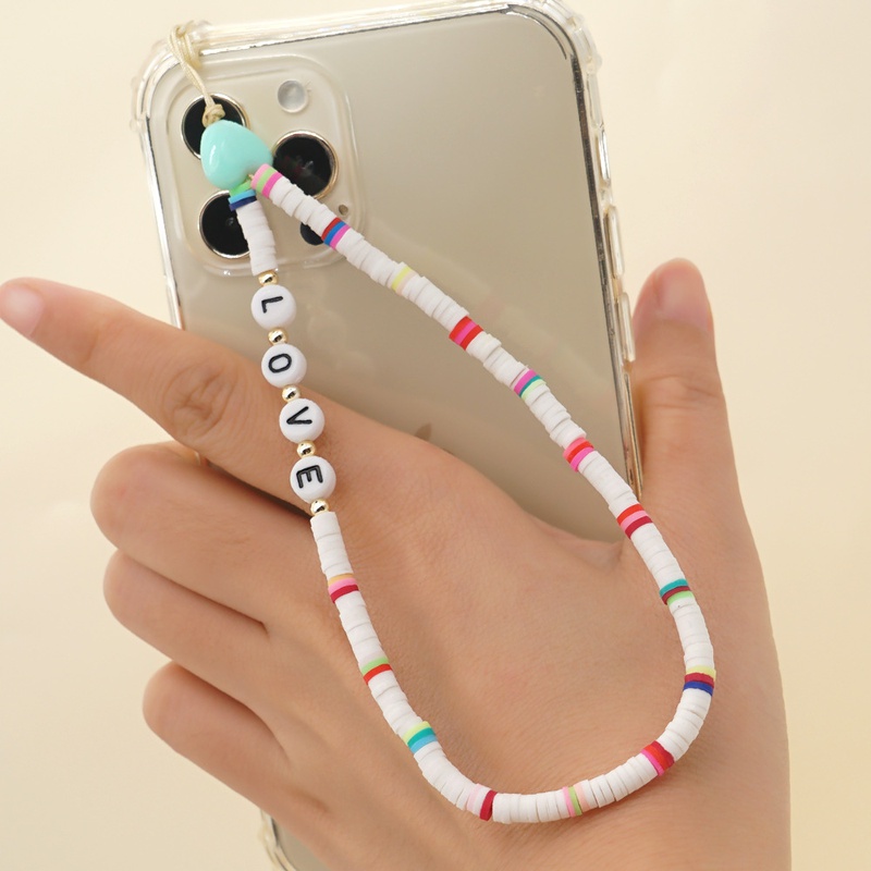 Bhmische weiche Keramik Perlen Herz Acryl Buchstaben einfaches Handgelenk Telefonkette Schlsselband