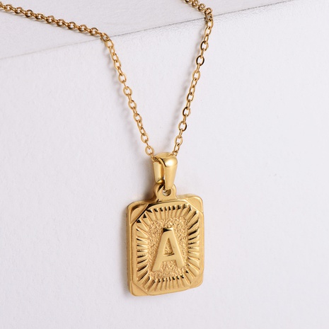 collier de lettre rectangulaire en or 18 carats plaqué en acier inoxydable NHON498738's discount tags