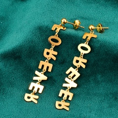 Fashion Letter Pendant Long Tassel Stud Earrings Titanium Steel Earrings