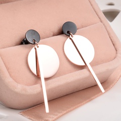 Korean fashion retro black disc stick earrings titanium steel earrings