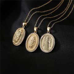 Collar de la Virgen de la joyería con microincrustaciones de circonio plateado de cobre religioso de Europa y América