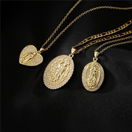 Europe et Amérique bijoux cuivre micro-incrusté zircon pendentif Vierge Marie collier doré's discount tags