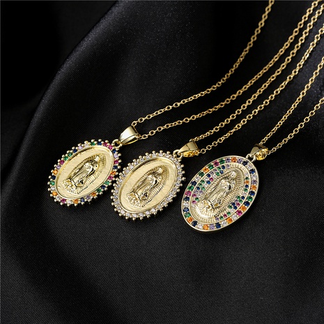copper micro-inlaid zircon religious jewelry golden necklace Maria pendant NHFMO498886's discount tags