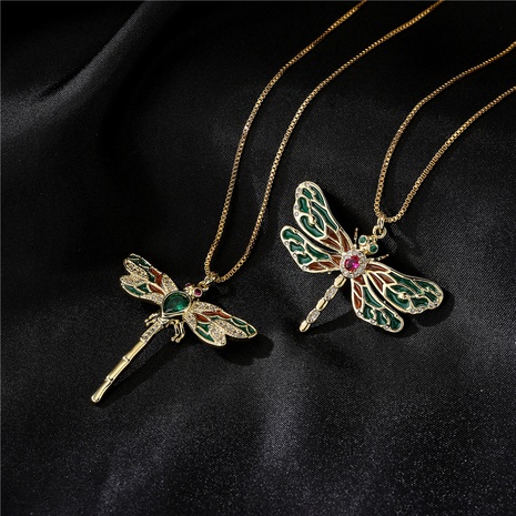 European and American hot sale new product copper oil dripping zircon dragonfly pendant golden necklace NHFMO498890's discount tags
