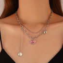 doublelayer pink heart European and American creative coin stacking tassel necklacepicture12