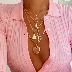 European and American Maple Leaf Pharaoh Empress Pyramid Heart Pendant Multilayer Necklace