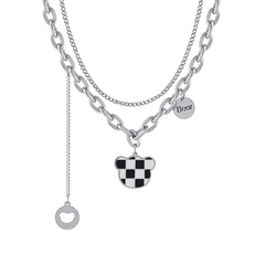 Cross-border new double-layer black white lattice necklace set chain creative stacking clavicle chain