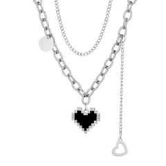 New Black Mosaic Love Necklace Hip Hop Trend Double Layer Clavicle Chain Set
