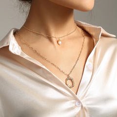 simple letter O pendant double-layer necklace natural pearl clavicle chain