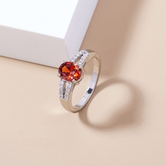 fashion garnet red gemstone copper ring simple niche design micro-inlaid zircon ring
