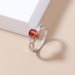 niche design oval red zircon ring simple micro-inlaid zircon copper ring wholesale