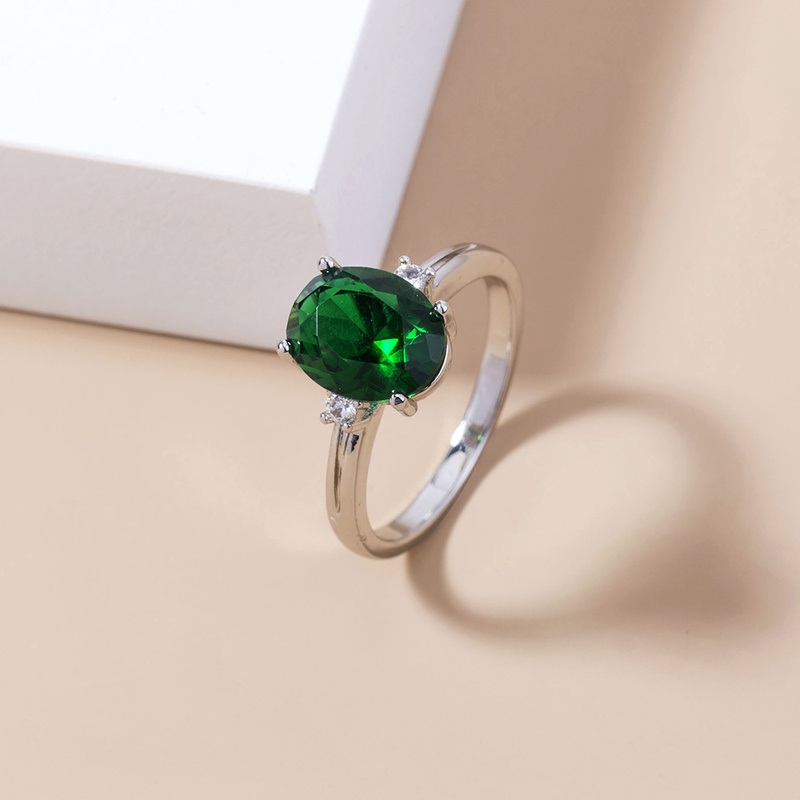 new emerald green gemstone copper ring simple microinlaid zircon ring accessories female