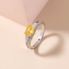 simple yellow gemstone ring accessories creative micro-inlaid zircon copper ring wholesale