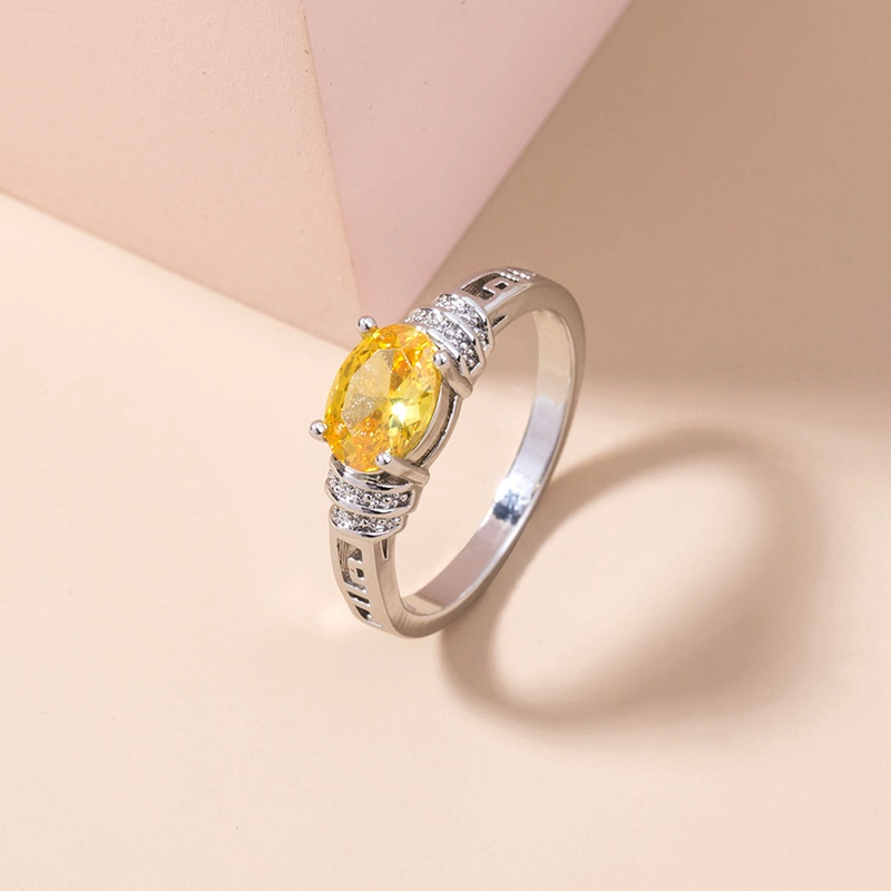 simple yellow gemstone ring accessories creative microinlaid zircon copper ring wholesale