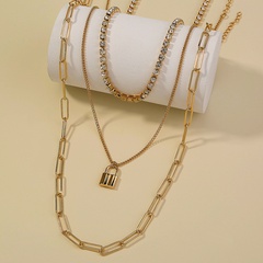 rhinestone claw chain wild retro lover lock necklace metal multilayer necklace wholesale