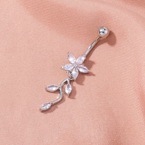 exaggerated personality flower vine belly button ring micro-inlaid zircon umbilical nail piercing jewelry wholesale NHDB499087's discount tags