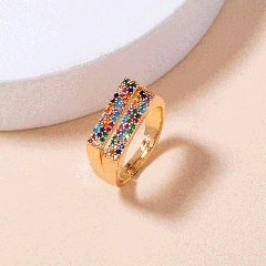 European and American retro simple zircon color T-shaped ring exaggerated ring female
