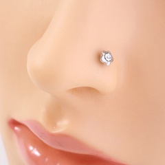 Stainless steel diamond-studded five-pointed star magnetic nose nail lip nail free perforation nose earrings accessories