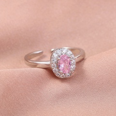 European and American niche micro-inlaid zircon ring pink oval gemstone adjustable ring