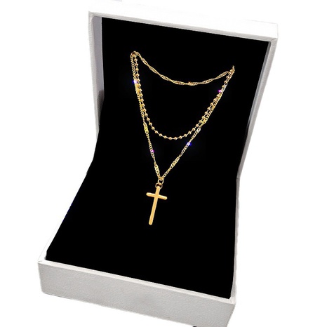 New cross letter multi-layer necklace female titanium steel necklace NHQYF499152's discount tags