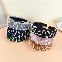 Korean new autumn and winter woolen yarn knotted headband retro nail full of pearls fashion hairpin