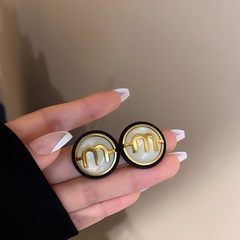 autumn and winter new fashion M letter amber opal round earrings
