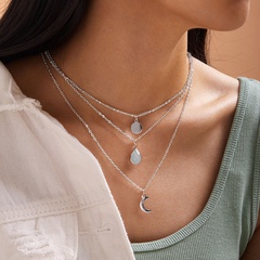 Einfacher Schmuck Nachahmung Jade Intarsien Dreischichtige Halskette Mondscheibe Mehrschichtige Halskette