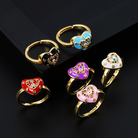 European and American fashion niche design copper micro-color zircon oil dripping devil's eye ring  NHYIS499327's discount tags