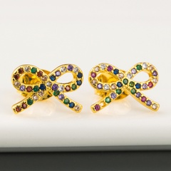 Korean sweet micro-inlaid color zircon earrings with real gold plated brass